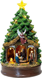 Christmas Tree Animated Ratating Manger Nativity Scene, Musical Angel Holy Family Figurines LED Light Play Silent Night Music, Xmas Decor Gift, Tabletop Decorative Holiday Home Decorations