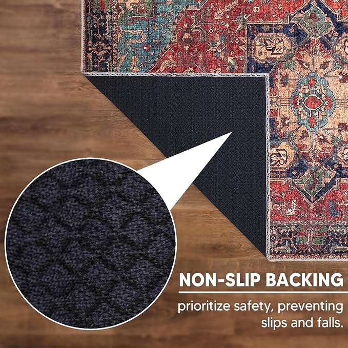 Keen Home Design 8x10 Rug - Machine Washable Area Rug with Non-Slip Backing, Ideal for Living Room, Dining Room, Bedroom - Vintage, Easy Clean, Durable, Low Pile Rug - (8' x 10')