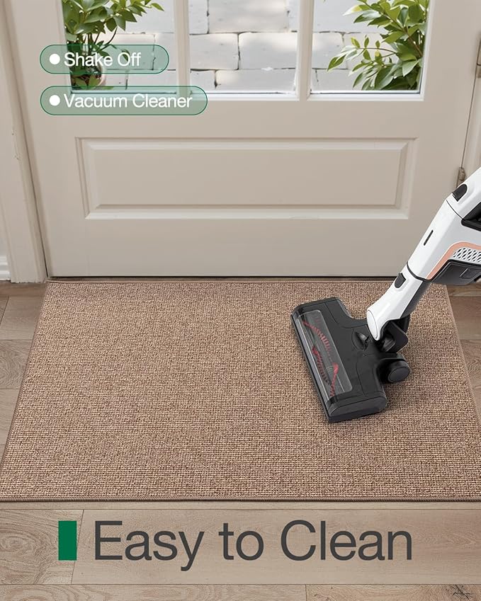 LUMI Indoor Door Mat 17"x30", Ultra Thin Low Profile Non-Slip Doormat for Home Entrance, Absorbent & Stain-Resistant Welcome Mats, Washable Entryway Mat for Front Door, Patio, Porch, Camel