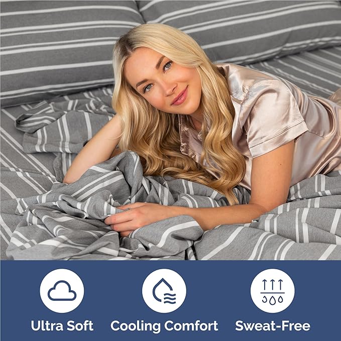 Full Sheets Set 6 Piece - Includes 4 Pillowcases - Bed Sheets Full Size - Soft Hotel Luxury Bedding - Cooling, Comfy & Breathable - 1 Flat & 1 Fitted & 4 Pillowcases w/ Deep Pockets - Grey Stripes