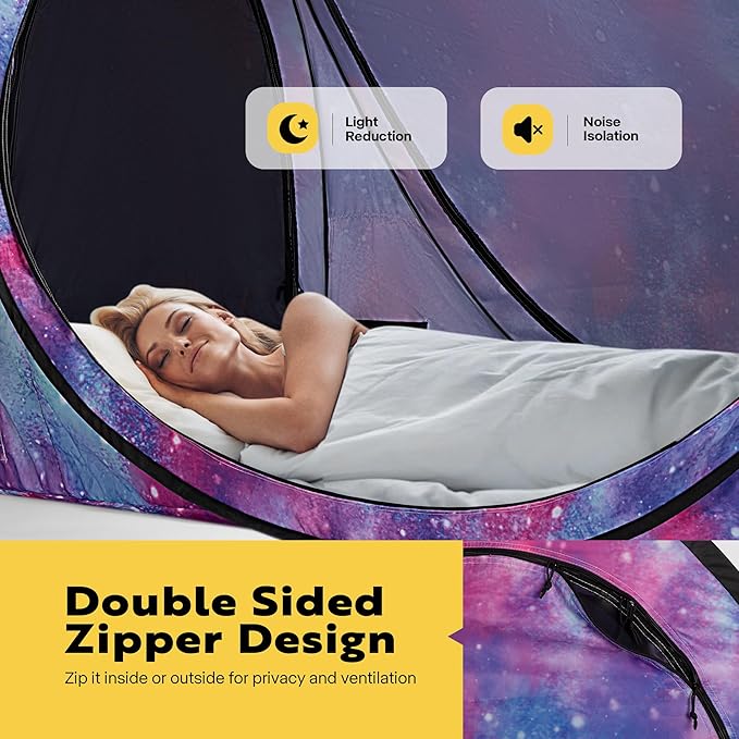VIVOHOME Pop-Up Bed Tent Twin Size, Privacy Bed Canopy with 4 Doors and Mosquito Mesh, Breathable Sleeping Tent with Light Starry Sky Pattern for Kids and Adults
