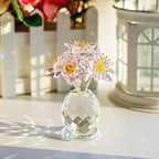 Pink Crystal Flower Ornament with Base Flower Figurine Collections Glass Flowers Bouquet Gift for Women Crystal Christmas Decoration for Home