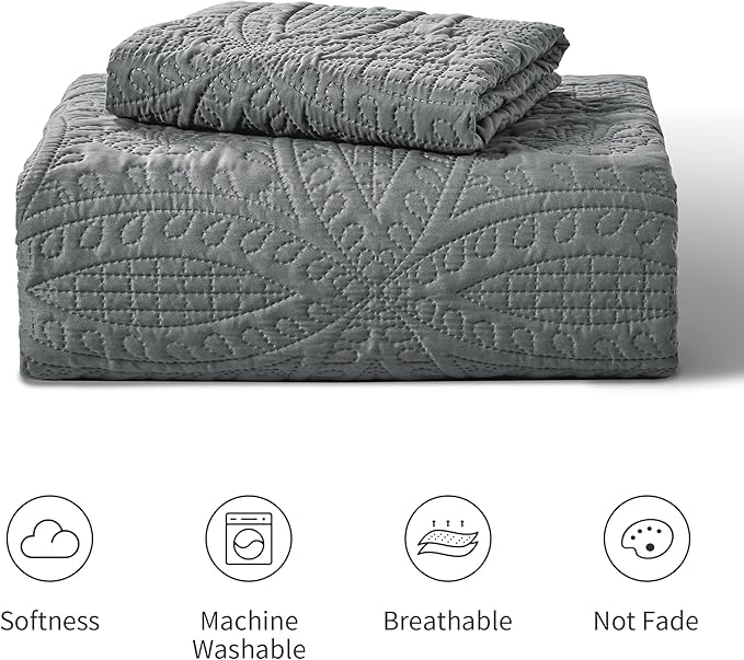Love's cabin Twin Quilt Set Dark Grey Bedspreads Bedding Set - Soft Bed Lightweight Bedspread Comforter - Modern Style Coin Pattern Coverlet for All Season - 2 Pieces (1 Quilt, 1 Pillow Sham)