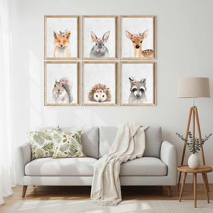 DREAM BIG PRINTABLES Woodland Animals Nursery Wall Art Prints (Set of 6) - Unframed - 11x14s | Farmhouse Boho Art - Great Baby Shower Gift - Unisex for Boys and Girls - Kids Bedroom Wall Art