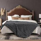 Amélie Home Faux Fur Throw Blanket for Couch, Ultra Cozy Fuzzy Fluffy Fur Luxurious Soft Striped Plush Gift Blankets for Family Sofa Chair Bed Living Room Bedroom, 60"x80", Ionic Wolf Gray