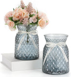SOJOCK 2PACK Glass Flower Vases(Flowers NOT Included),6.3" High Diamond Pattern Vases,Vintage Vases for Centrepieces,Wedding Decorations,Home Table Flower Decorations