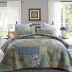 Yvooxny Quilt Set King Bedspread Reversible Green Farmhouse Garden Coverlet Real Patchwork Quilt Set for All Seasons with Pillowcases, Farmhouse Floral Pattern, King Size