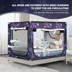 Bed Canopy Portable Blackout Bed Tent Privacy Tent for Adult Indoor Sleeping with 3 Doors, Storage Bag