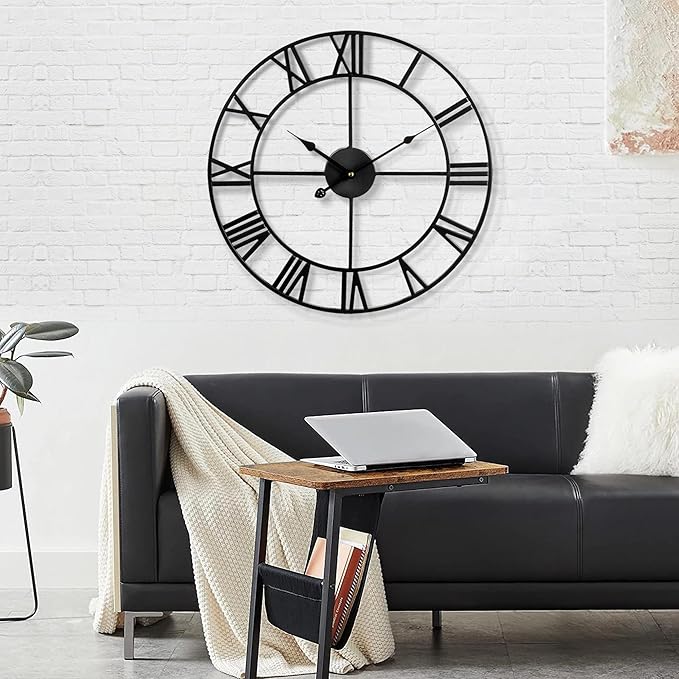 1st owned Large Wall Clock Metal Retro Roman Numeral Clock, Modern Round Wall Clocks Almost Silent, Easy to Read for Living Room/Home/Kitchen/Bedroom/Office/School Decor (Black, 40 Inch)
