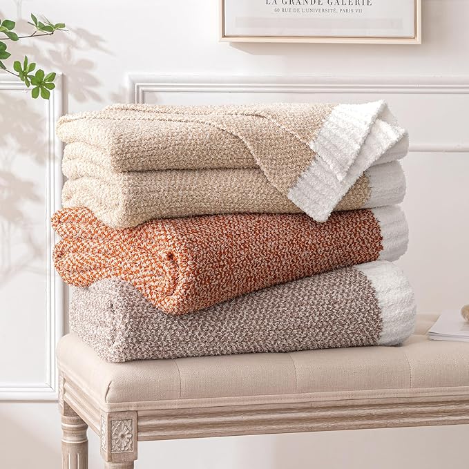 MIULEE Beige Super Soft Throw Blanket for Couch, Cozy Fluffy Warm Throws Knit Blankets for Sofa, Bed, Chair, Living Room, Camping, Picnic, 50 x 60 inch