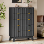 46" Tall Dresser for Bedroom, 6-Drawer Fluted Chest of Drawers, Modern Wood Highboy with Deep Storage, Metal Slides and Handles, Anti-Tip Kit, Vertical Clothes Organizer for Apartment, Nursery