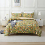 ABREEZE Paisley Bedding Sets 3Pcs Brushed Cotton Duvet Cover Set King Size Rustic Damask Green Floral Comforter Cover with Zipper Closure Boho Bedding Collections