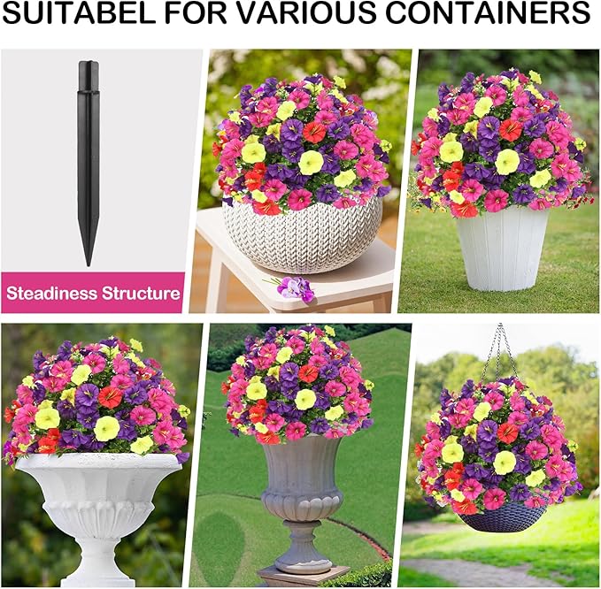 Artificial Boxwood Topiary Ball Trees with Ground Spikes UV Resistant Faux Greenery Shrubs Fake Shrubs for Outdoors, Realistic Faux Plants Bushes for Garden Porch Yard Patio Decor (Multi Flower)