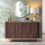 T4TREAM 6-Drawer Dresser Fluted Design, with Gold Accents (Dark Walnut)