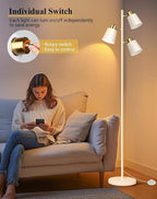 QiMH Tree Floor Lamps for Living Room, 67" Modern Standing Floor Lamp with 3 LED Bulb, Industrial Tall Lamp Reading Lighting for Bedroom Study Office Decor, 3 Rotatable Light Heads, White Gold