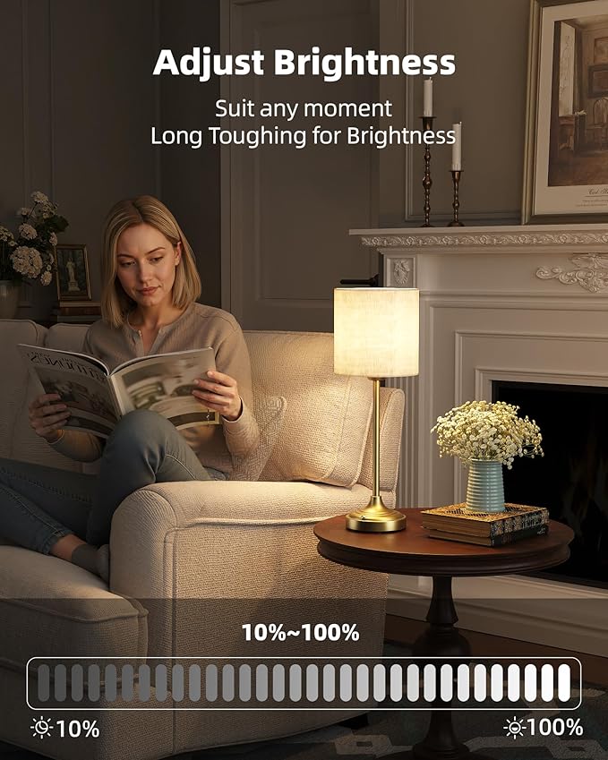 Rechargeable Table Lamp, 2-Pack, 8000mAh, Dimmable, 2700K, Touch Control, Portable, LED, Wireless, Cordless, Battery Operated, Desk Lamp, Kitchen Lamp, Fabric Shade, for Dining Room, Living Room