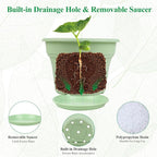 8 Inch Plastic-Flower Pot-for-Indoor Plants, 4 Pack Large Outdoor Planter Pot with Drainage Holes & Saucers, Resin Decorative Garden Pots Planters