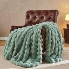 Lotus Karen Faux Fur Throw Blanket Sage Green - Big Bubble Rabbit Fluff Blanket for Couch Bed Sofa,Softest Fluffy Fuzzy Cozy Blanket,Plush Thick Furry Shaggy Warm Blankets for Women,60x80 Inches