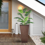 KOL 25''H. Tall Galvanized Steel Planter with Saucer, Set of 2, Planter Pots with Drainage Hole for Indoor & Outdoor Use, Decorative Flower Plant Pots for Front Porch, Patio, Deck - Rust Color