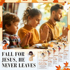 50 Pcs Thanksgiving Fall Jesus Figures Bulk 50 Fall for Jesus He Never Leaves Cards Little Maple Leave Figurines Greeting Cards Mini Pocket Figures for Religious Party Favors Gifts