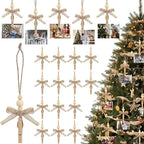 24 Pcs Christmas Hanging Photo Display Clips Boho Wooden Bead Photo Clips for Christmas Tree Decor Hanging Card Picture Display Holder for Xmas Holiday Wedding Party Decoration