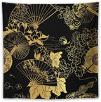 HZOHNAGO Japanese Tapestry Gold Flowers Umbrella Fan Pattern Printed Wall Tapestry Painting Wall Hanging for Bedroom Living Room Dorm 60" W x 60" H