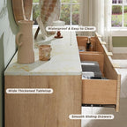 T4TREAM Fluted 6 Drawers Dresser, 54" Wide Modern Chest of Drawers with Faux Marble Top, Curved Profile Design, Dresser TV Stand, Wood Drawer Organizer for Bedroom, Living Room, Hallway, Natural Oak