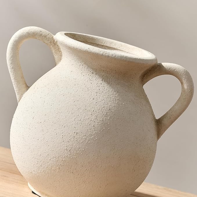 LUKA Antique Ceramic Vase with 2 Handle,6.7 inches Rustic Vase Minimalist Decor, Decorative Vases for Home Decor, Table, Living Room, Shelf, Christmas Decoration(Small,White)