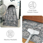 RUGSURE Washable Area Rugs - Perfect for Living Room, Bedroom, Kids Room, Nursery - Stain & Water Resistant Non-Slip, Pet & Child Friendly, Vintage Tribal Area Rugs (Grey and Bule, 9' x 12')