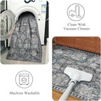 RUGSURE Washable Area Rugs - Perfect for Living Room, Bedroom, Kids Room, Nursery - Stain & Water Resistant Non-Slip, Pet & Child Friendly, Vintage Tribal Area Rugs (Grey and Blue, 6' x 9')