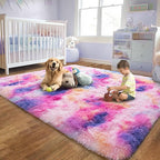 6x9 Fluffy Fuzzy Area Rug for Living Room Bedroom, Ultra Soft Large Living Room Rugs, Non Slip Thick Shag Rug for Dorm, Kids Girls Boys Rug for Home Decor Aesthetic, Dark Rainbow