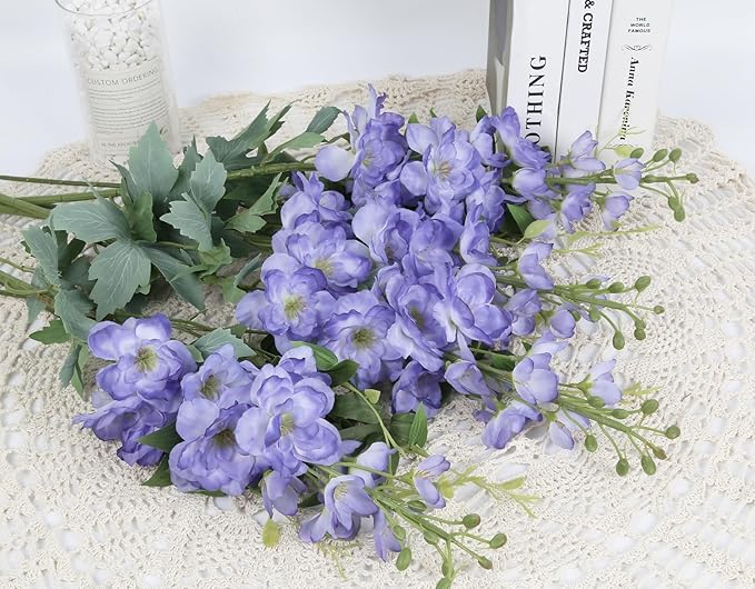 8PCS Voilet Artificial Delphinium Flowers with Clematis Greenery Long Stem Artificial Flowers Purple for Tall Vase for Home Wedding Floral Arrangement Centerpiece Table Decor (Voilet)