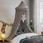 VETHIN Bed Canopy for Girls,Princess Round Dome Dreamy Mosquito Net Bedding Girls Room Castle Play Tent Hanging House Decor Reading Nook Canopies (Grey)