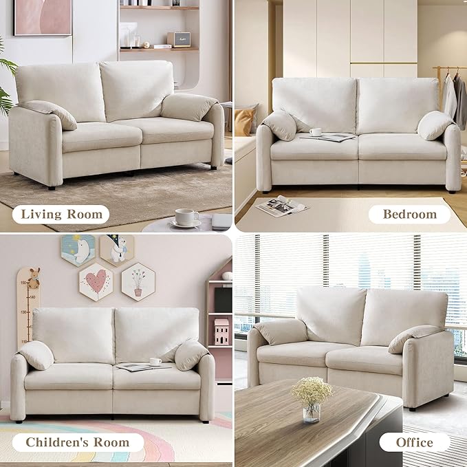Modern Loveseat Sofa Couch for Living Room,Chenille Recliner, Spring Cushions, Solid Wood Frame,with Down Filled&Deep Seat,for Bedroom, Apartment, Office（(70.26inch Beige)