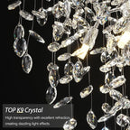 Silver Crystal Tree Branches Chandelier,21 Inchs 6 Lights Modern Round K9 Crystal Chandeliers for Dining Room, Bedroom, Living Room, Foyer,Kitchen Island,Bathroom