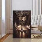 Fantasy Artists Framed Jesus Christ Canvas Wall Art The Cross and Peace Dove Christian Painting Prints Biblical Wall Decor Religious Room Decor for Church Prayer Room Schools Hospitals 24'' x 36''
