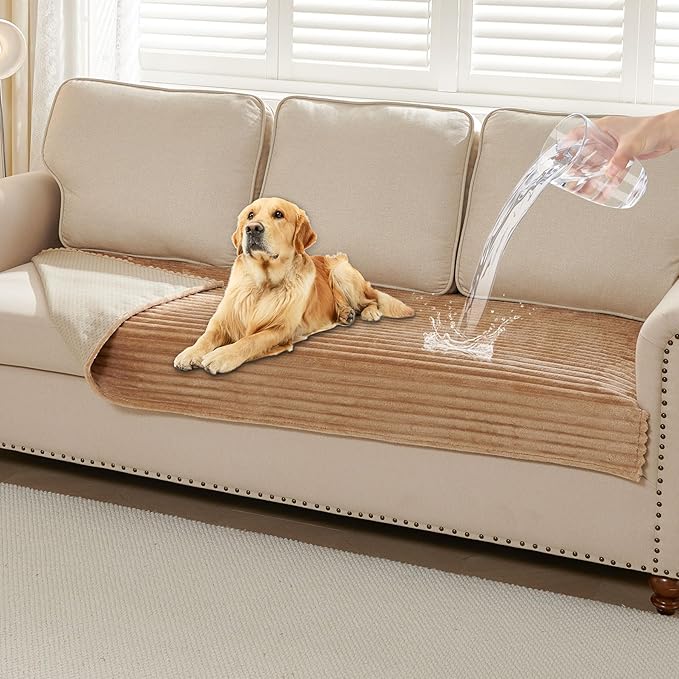 HAOMAIJIA Waterproof Couch Cover for Dogs Washable,Fuzzy Pet Couch Covers for Sofa,Thick Soft Dog Bed Cover Non-Slip Couch Covers for 3 Cushion Couch Sofa Pet Friendly (Khaki, 35" x 82")
