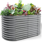 Land Guard 8x4x3ft Oval Galvanized Raised Garden Beds, Large-Capacity Metal Planter Box Outdoor, Durable Deep Raised Garden Bed 3ft Tall, Raised Beds for Gardening Vegetables, Modern Gray