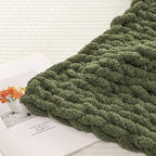 WESHIONGOO Chunky Knit Blanket Throw 50"×60" Knitted Throw Blankets for Couch Bed Fluffy Soft Blanket with Jumbo Chenille Yarn Thick 100% Handmade (Olive Green)