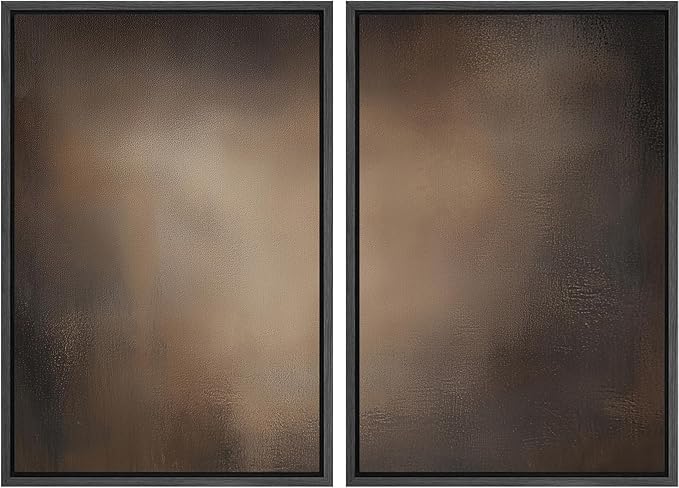SIGNFORD Framed Canvas Print Wall Art Set Darkened Metallic Texture in Brown Tones Industrial Style Abstract Illustrations Modern Art Decorative for Living Room, Bedroom, Office - 16"x24"x2 Black