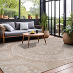 Medallion Outdoor Rug 5x7 Washable Outside Carpet for Indoor Patio Porch Waterproof Easy Cleaning Non Shedding Area Rugs Beige 5 x 7