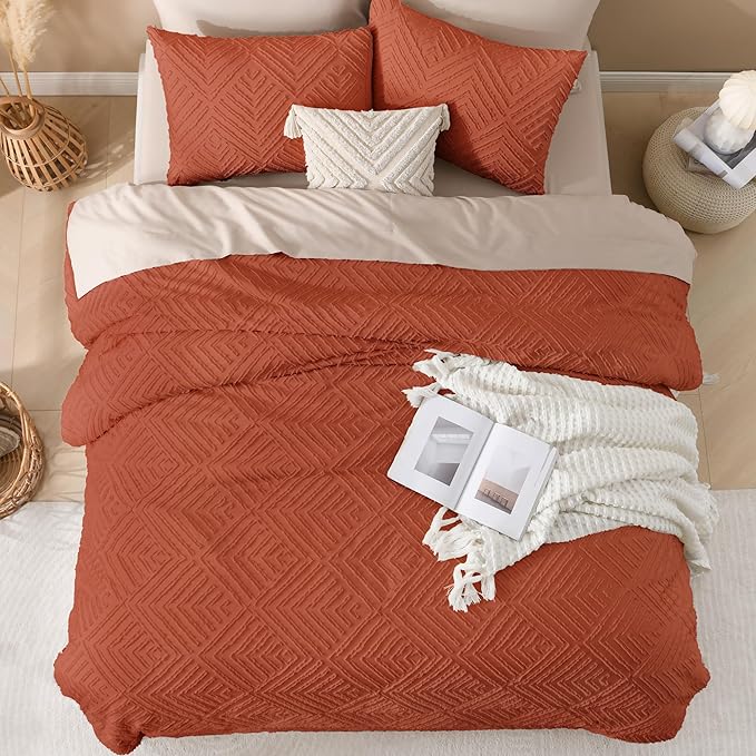Andency Burnt Orange Oversized King Comforter 120"x98", 3 Pieces Terracotta Boho Bedding Set & Collections, Farmhouse Tufted Fluffy Bed Set (1 Comforter, 2 Pillowcases)
