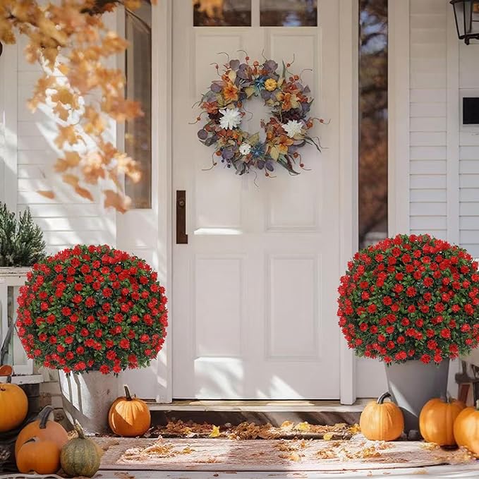 BAIJIALI Artificial Trees,2 Set of 16'' UV Resistant Fake Evergreen Shrubs Bushes Plants (Red Rose, 2 Packs)