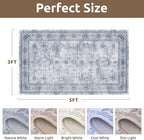 AMOAMI-Vintage Area Rug 3x5 Blue Rugs for Living Room-Soft Washable Rug Non Slip Entryway Rug Indoor Vintage Throw Accent for Bedroom Laundry Room Dining Bathroom Bedside