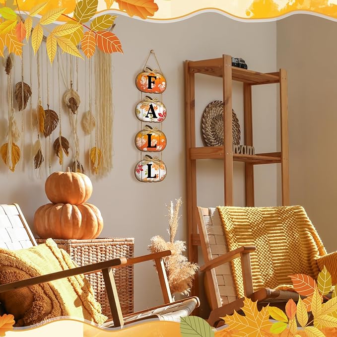 Fall Decorations for Home, Fall Pumpkin Door Sign for Front Door Decor, Autumn Maple Leaf Pumpkin Decorations Wooden Hanging Signs for Home Wall Porch Outdoor Party