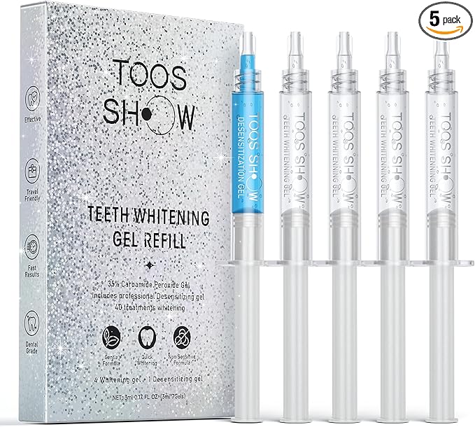 5 x Teeth Whitening Gel (4+1 Desensitizing Gel), No Sensitivity Teeth Whitening Gel Kit, Effective Teeth Whitener, Travel-Friendly Tooth Whitening Pen, Carbamide Peroxide Tooth Bleaching
