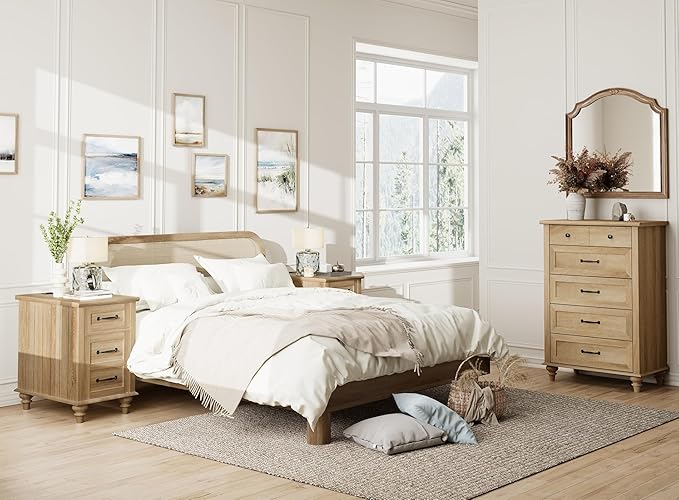 WAMPAT End Table with Charging Station, Wood Side Table with Drawer and Storage Cabinet, Modern End Table with Power outlets USB Ports for Living Room Bedroom, Oak