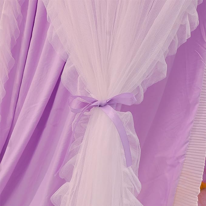 VETHIN Double Layer Princess Round Dome Canopy Bed Curtain for Girls Adults,Children Dreamy Mosquito Net,Cute Bedroom Decoration Castle Play Tent Reading Nook Canopies(Dome-Purple/White)
