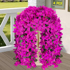 Artificial Bougainvillea Flowers for Outdoor Plant,4 pcs Faux Hanging Flowers Bougainvillea for Outside Decoration,Fake Silk UV Resistant Vines for Front Door Porch(Fuchsia)