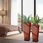 KOL 25'' & 28'' Tall Galvanized Steel Metal Glazed Planter with Insert, Set of 2, Metal Planter Pots for Indoor & Outdoor Use, Decorative Flower Plant Pots for Front Porch, Patio, Deck - Brown